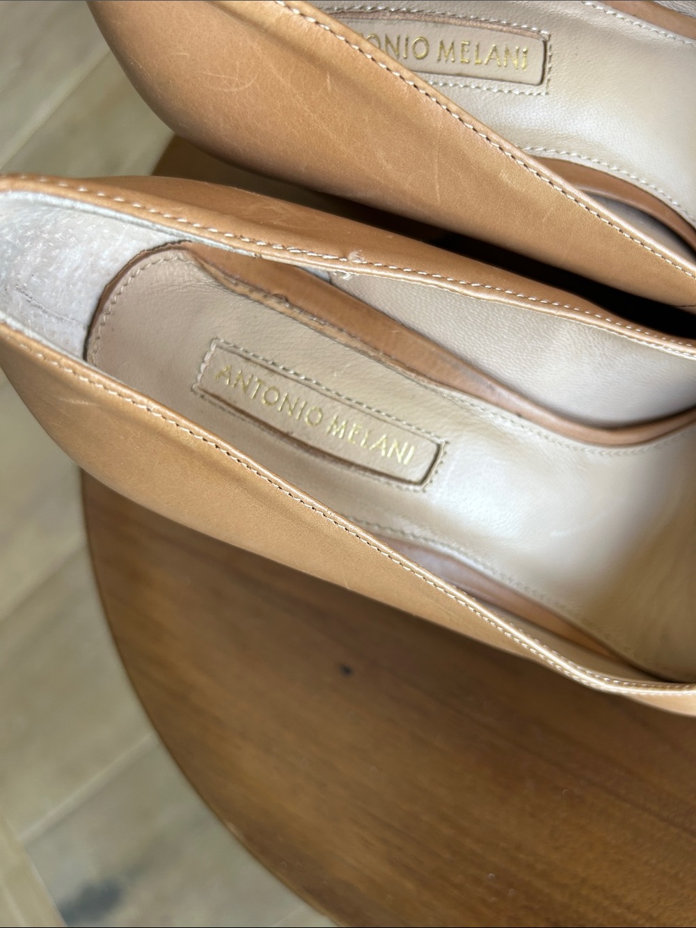 ANTONIO MELANI Nude/Tan Pointed-Toe Leather Pumps - Picture 2 of 9